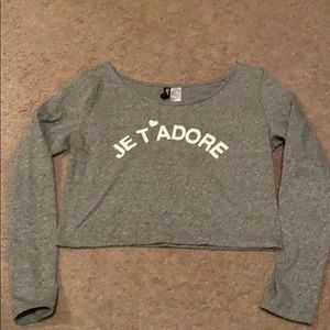Je T’adore gray long sleeved crop top